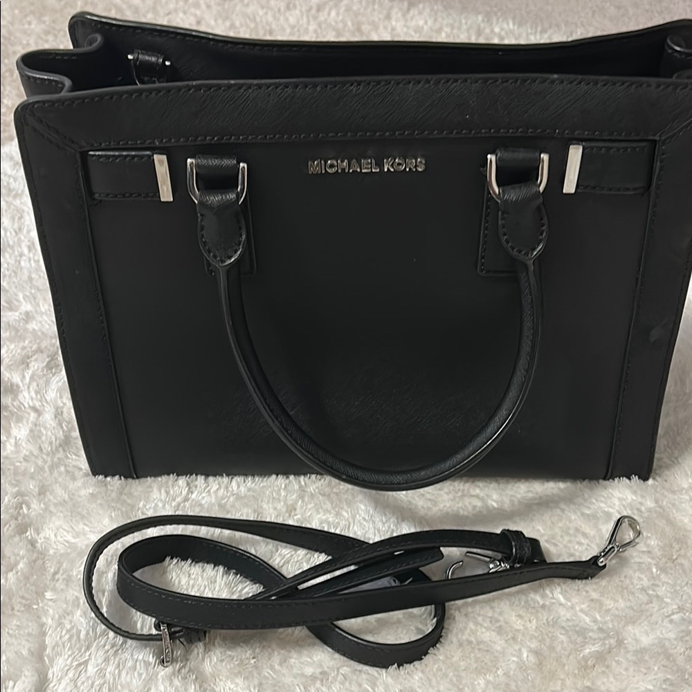 Michael Kors Black Satchel with Structured Design and Metallic Accents